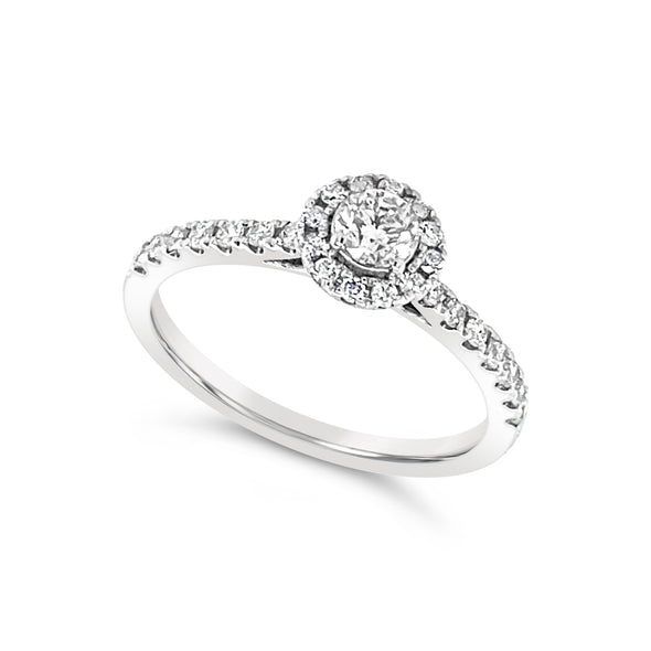 Round Diamond and Diamond Halo Engagement Ring
