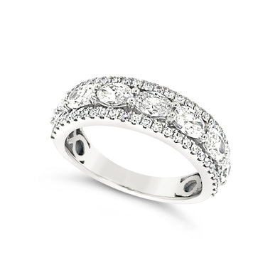 Center Oval Diamond and Round Diamond Edge Design Wedding Band - 1.66 carat t.w.