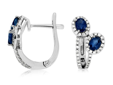Double Sapphire and Diamond Halo Huggie Earrings