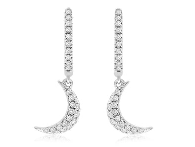 Moon Design Diamond Dangle Earrings