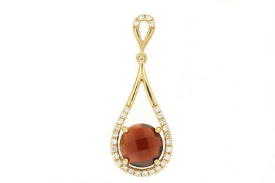 Garnet and Diamond Open Teardrop Design Pendant