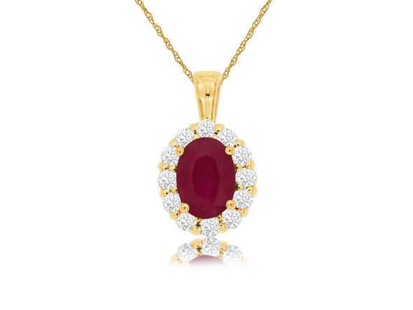Oval Ruby and Diamond Halo Pendant
