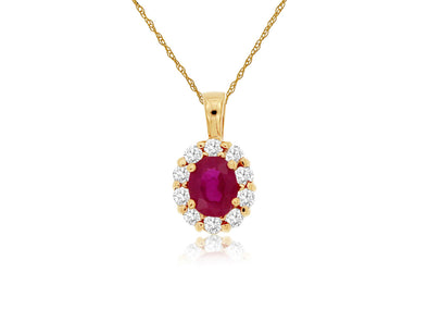 Oval Ruby and Diamond Halo Pendant