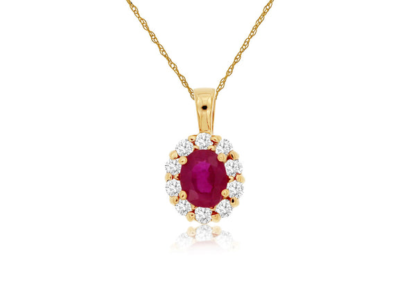 Oval Ruby and Diamond Halo Pendant