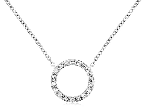 Baguette and Round Diamond Circle of Life Necklace