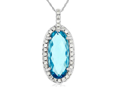 Oval Blue Topaz and Diamond Pendant