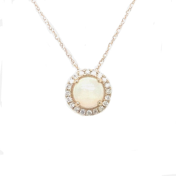 Round Opal and Diamond Halo Pendant