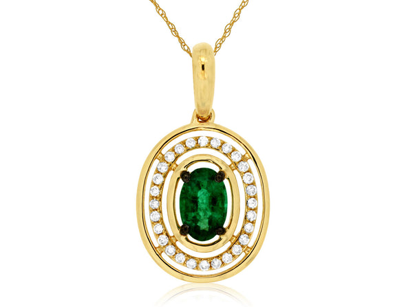 Oval Emerald and Diamond Halo Pendant