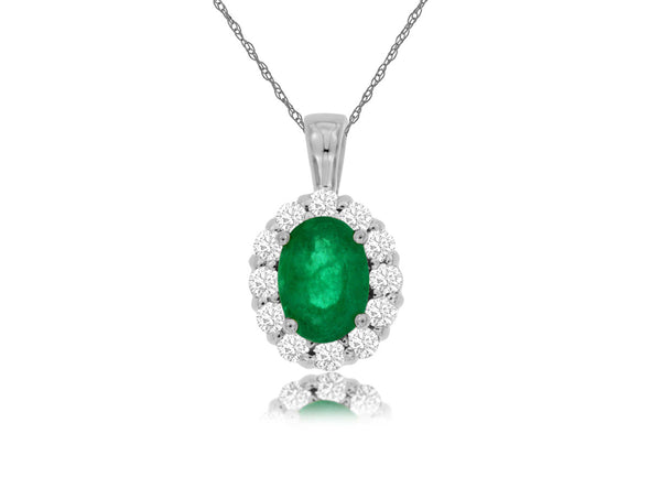 Oval Emerald and Diamond Halo Pendant