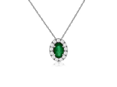 Oval Emerald and Diamond Halo Pendant