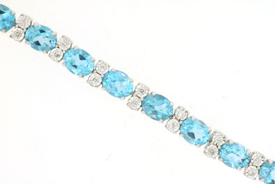 Blue Topaz and Diamond Tennis Style Bracelet