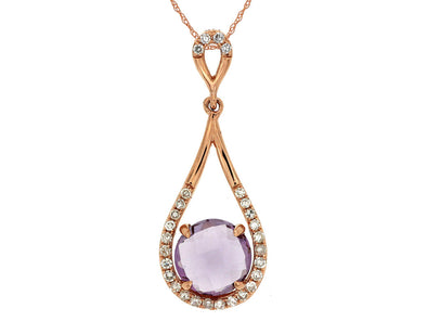 Round Amethyst and Diamond Open Teardrop Pendant