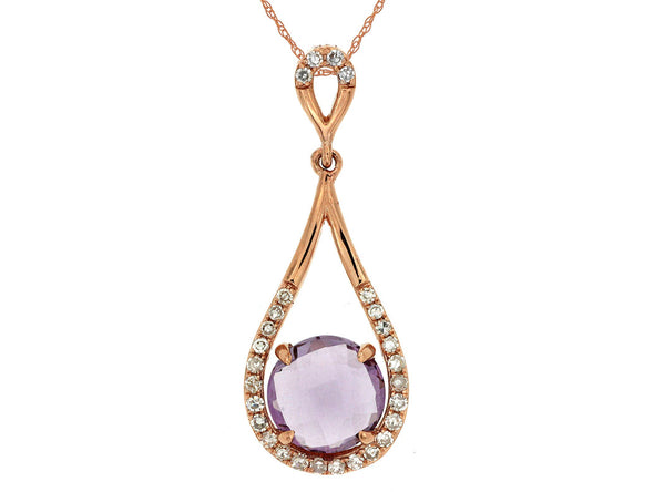 Round Amethyst and Diamond Open Teardrop Pendant