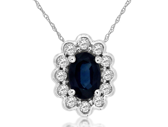 Vintage Style Oval Sapphire and Diamond Halo Pendant