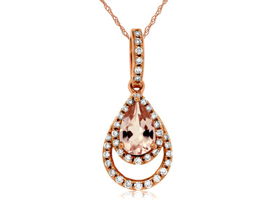 Pear Morganite and Diamond Double Halo Pendant
