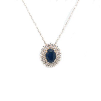 Oval Sapphire and Double Diamond Halo Pendant