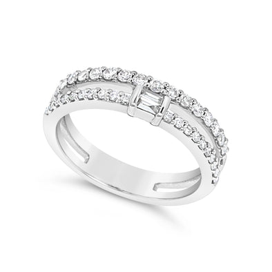 Two Row Diamond and Single Diamond Accented Ring