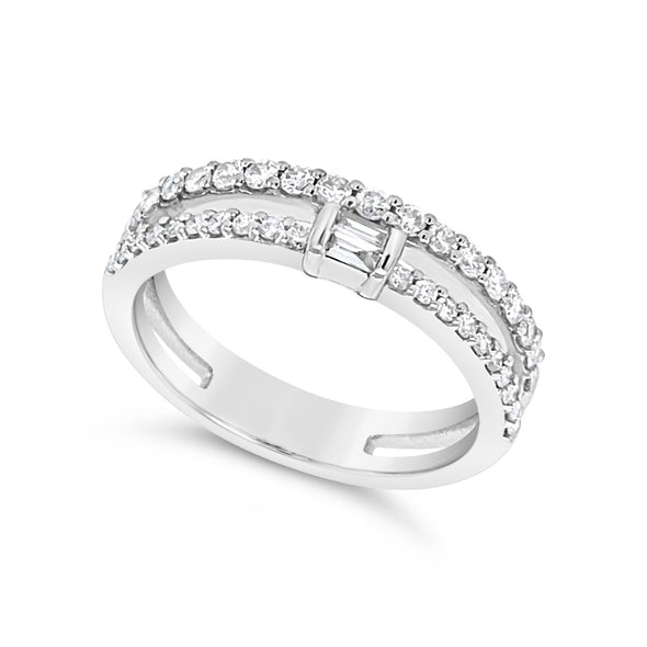 Two Row Diamond and Single Diamond Accented Ring