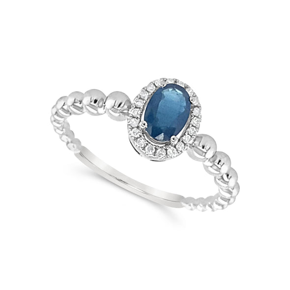 Oval Sapphire and Diamond Halo Beaded Design Ring