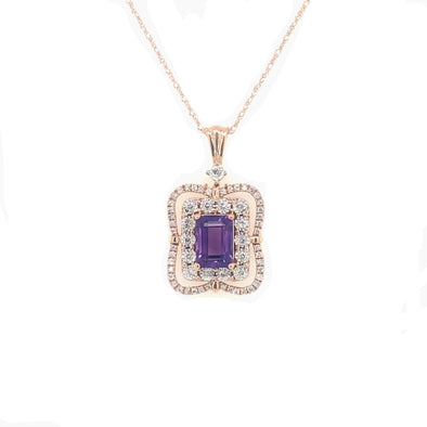 Emerald Amethyst and Vintage Style Diamond Halo Pendant