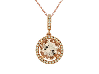 Round Morganite and Diamond Halo Pendant