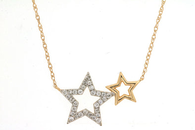 Diamond Accented Double Star Design Necklace