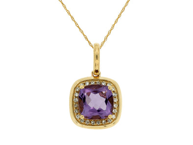 Cushion Amethyst and Diamond Halo Pendant