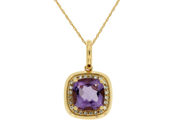 Cushion Amethyst and Diamond Halo Pendant