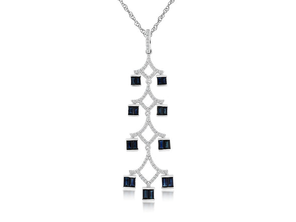 Sapphire and Diamond Accented Chandelier Design Pendant