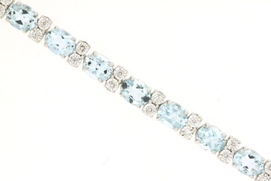 Aquamarine and Diamond Tennis Style Bracelet