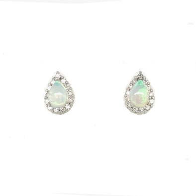 Opal and Diamond Halo Stud Earrings