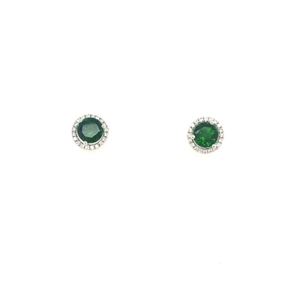 Round Russalite and Diamond Halo Stud Earrings