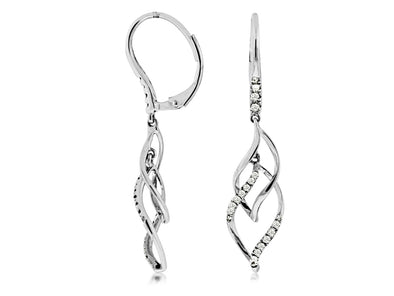 Diamond Accented Double Open Swirl Design Dangle Earrings