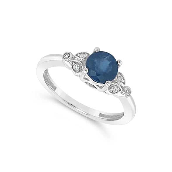 Round Sapphire and Diamond Accented Ring