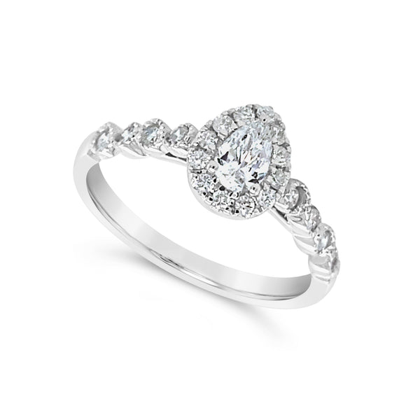 Pear Shaped Diamond and Diamond Halo Engagement Ring