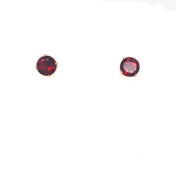 Round Garnet Stud Earrings