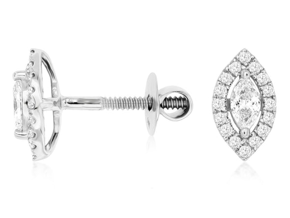 Marquise Shaped Diamond Halo Stud Earrings