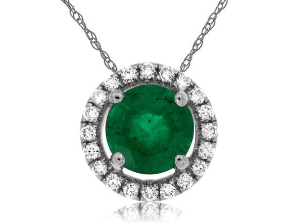 Emerald and Diamond Halo Pendant