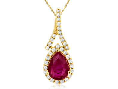 Pear Shaped Ruby and Diamond Pendant