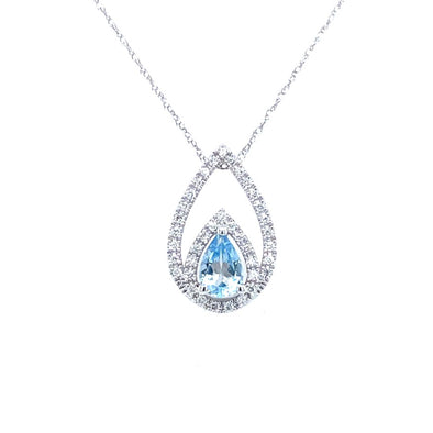 Aquamarine and Diamond Double Halo Pendant