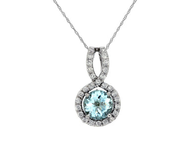 Aquamarine and Diamond Halo Pendant