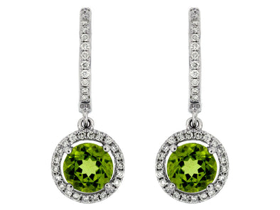 Round Peridot and Diamond Dangle Earrings