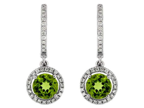 Round Peridot and Diamond Dangle Earrings