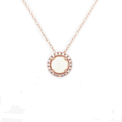 Round Opal and Diamond Halo Pendant