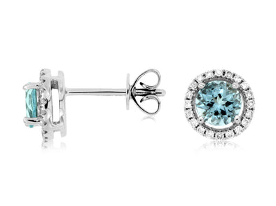 Aquamarine and Diamond Halo Stud Earrings