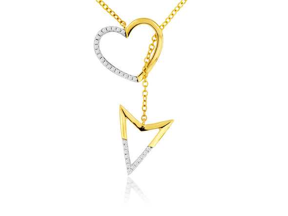 Diamond Accented Heart and Arrow Lariat Style Necklace