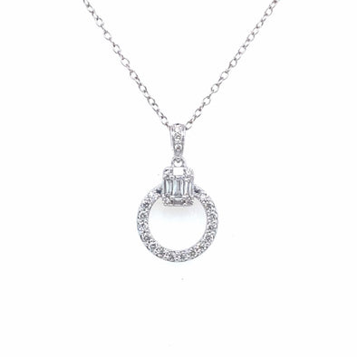 Baguette and Round Diamond Open Circle Pendant