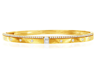 Baguette and Round Diamond Accented Bangle Bracelet