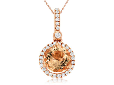 Round Morganite and Diamond Halo Pendant