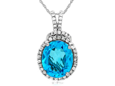 Blue Topaz and Diamond Halo Pendant